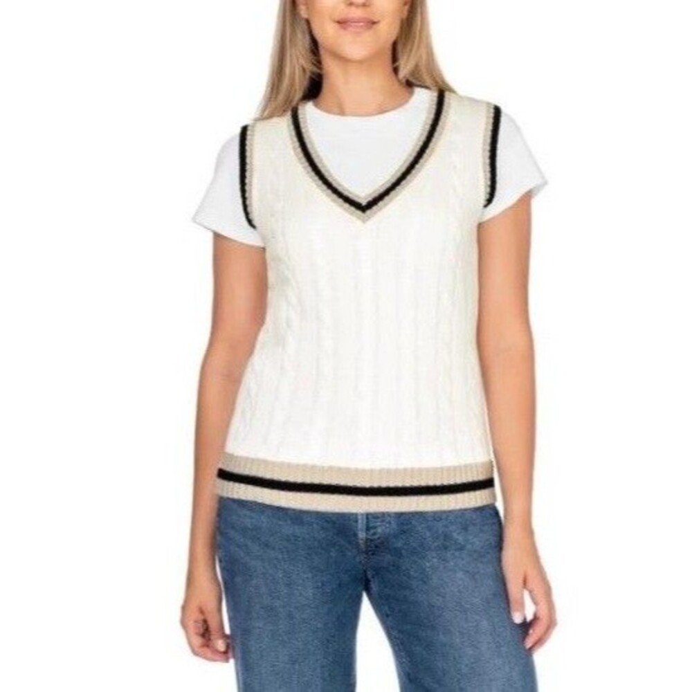 NWT In Conversation Womens V Neck Sweater Vest Ivory Size Medium